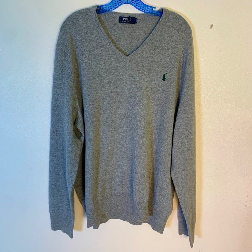 Polo Ralph Lauren XXL Sweater Gray Excellent V-Neck Merino Wool Italian Yarn - Picture 2 of 9